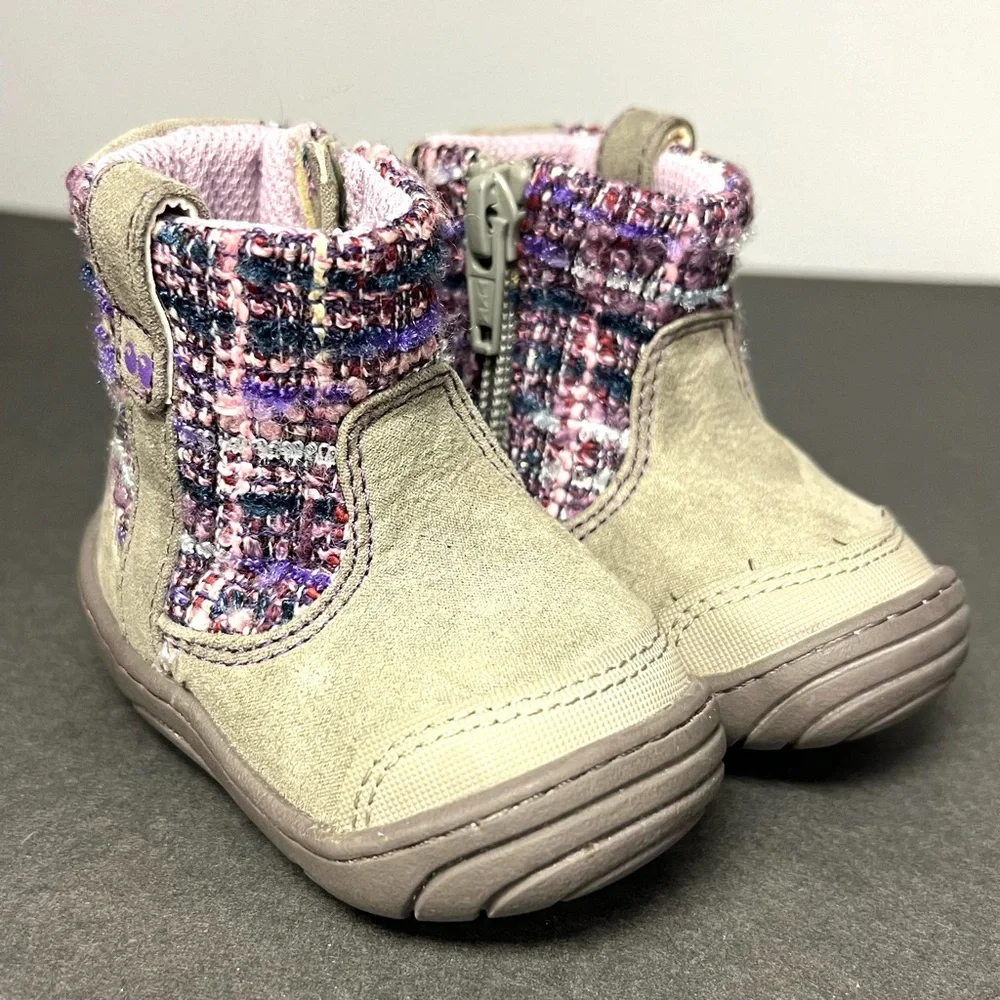 Stride Rite- Adora Grey/Purple Boots- Size: Baby 2, Side zipper, Pre-Owned‎